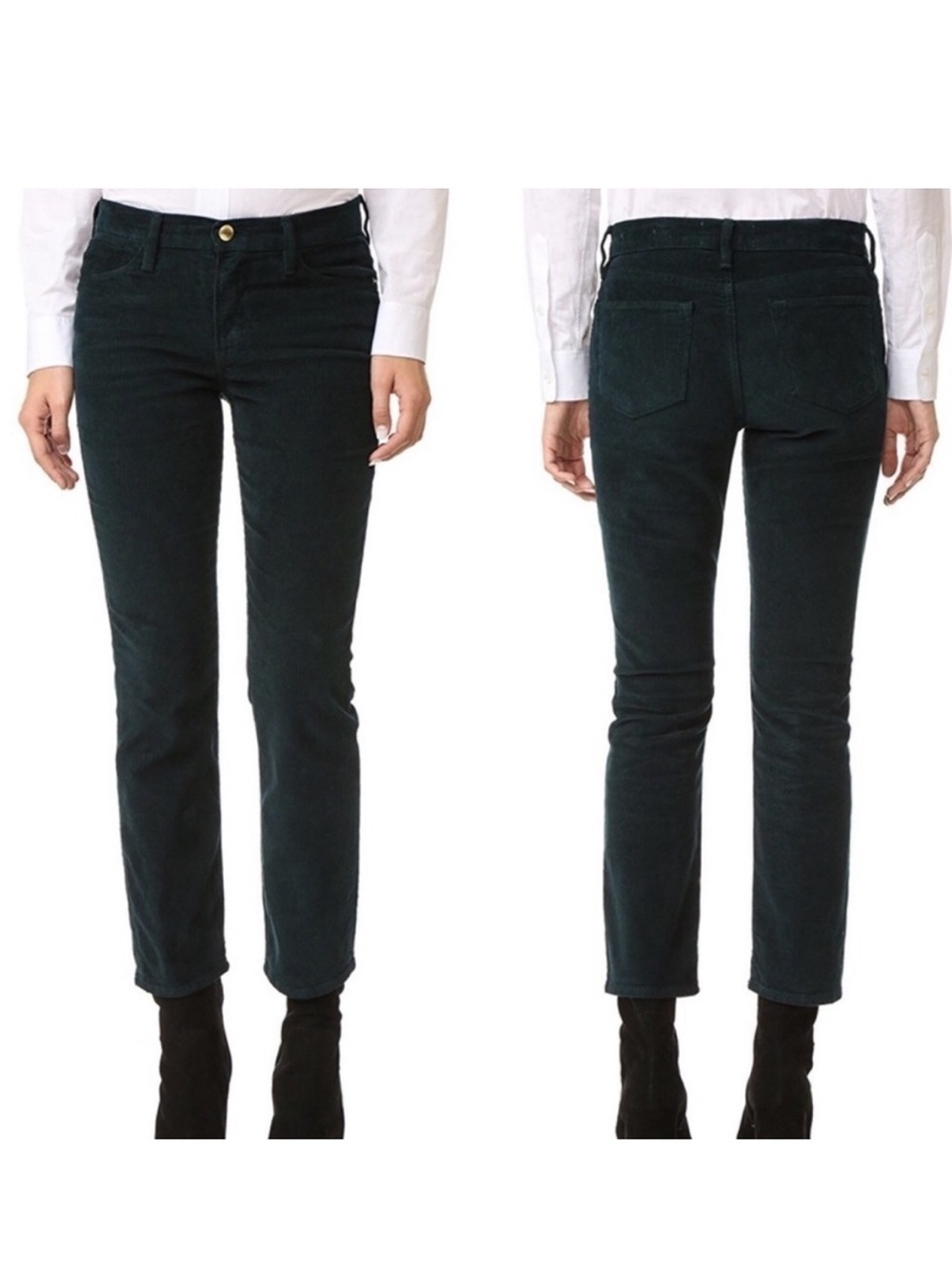 FRAME Le High Straight-Leg Cropped Corduroy Pants in Spruce Size 28